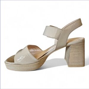 Gabor Platform Block Heel Beige patent Sandal 8.5